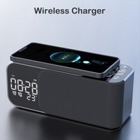 A32I Digital Stereo FM Radio Alarm Clock Night Light Bluetooth Speaker 10W Wireless Charger-Black