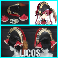 Virtual YouTuber Houshou Marine Cosplay Props Adult Pirate Black Blindfold Hat Red Headwear Halloween Party Carnival Christmas