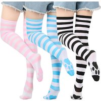 Striped Cat Paw Over The Knee Socks Women Thigh High Stockings Cute Soft Stretch Hosiery for School Style Party Cosplay