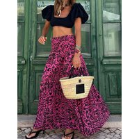 Fashion Skirts for Women Flower Printing Long Skirt Elastic Waist Elegant Clothing Casual Loose