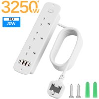 UK Plug Multi-Function 3 AC Power Strip desktop Socket Network Filter Overload Switch With 3USB-A 1USB-C Ports Charging Adapter