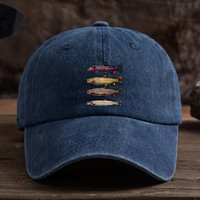 A Stylish And Versatile Baseball Cap Featuring an Interesting Print of Four Fish, Perfect for Men'S Outdoor Wear