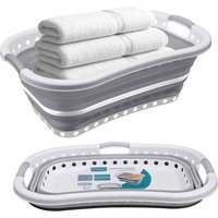 Large 37L Foldable Laundry Basket – Collapsible Clothes Hamper with Non-Slip Handles, Curved Space-Saving Design, Durable Plastic Laundry Storage for Home & Bathroom