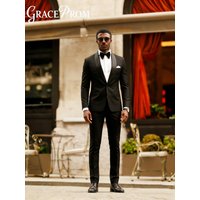 Elegant Black Men's Suit Set For Wedding Suit Double Breasted Jacket Pants Trendy Business Men Groomsmen Formal Tuxedo Slim