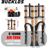 BUCKLOS Fahrrad-Doppelkronen-Luftgabel 26 Zoll 27,5 Zoll 29 Zoll 9*100mm Schnellspanner MTB Fahrrad-Luftfederungsgabel 180mm Federweg Mountainbike-Gabel