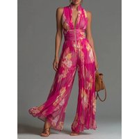 Office Pleated Design Sleeveless Vest Romper Fashion Zipper Wide Leg Pants Playsuits Summer Casual Streetwear Women's Jumpsuit
