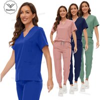 Nurse Scrubs Hospital Uniform Women V-neck Short Sleeved Tops Jogger Scrub Multicolor Beauty Salon Nursing Work Clothes Lab Coat