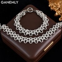 GANEMLY 316L Stainless Steel Thick Cuban Chain Necklace Bracelet Set For Women Men New Punk Waterproof Jewelry Set Gift Bijoux