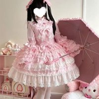 Sweet Lolita Cosplay Japanese Jsk Dress Kawaii Cute Lace Princess Birthday Bow Tutu Dresses Kawaii Women Elegant Daily Costume
