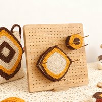 S/M/L Standard Crochet Blocking Board with 15 Pins–Bamboo Wood,0.5" Spacing–Perfect for Granny Squares,Essential Crochet Supplie