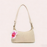 Stylish Women's Underarm Shoulder Bag, Chic Woven Square Bag, Pu Pope Flower Pendant, Small Tote Bags, Straw Weaving Women's Bag