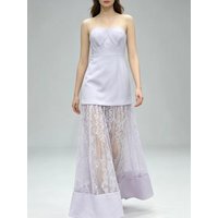 High Quality Lace Perspective Splice Dresses Spring Women Sleeveless Chest Hugging Dress High Waist Mesh Slim Knee Length Dress