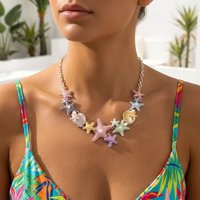 Bohemian Colorful Starfish Shell Pearl Necklace For Women Vintage Glazed Sea Star Clavicle Chain Choker Summer Beach Jewelry