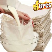 6/1x Reusable Cotton Filter Cloth Drawstring Nut Bag Strainer Tofu Cheese Milk Coffee Filter Home Kitchen Dining Bar Gadgets