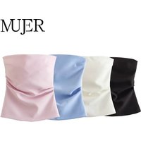 MUJER off Shoulder Crop Top Woman Ruched Backless Tube Top Women Summer Corset Top Female Sexy Tanks Camis Tops for Women 2025