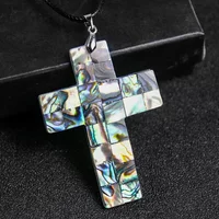 Natural Abalone Sea Shell Cross Pendants Colorful Laser Puzzle Crafts Necklace Accessories Ladies Jewelry Gifts Amulet