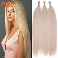 FASHION IDOL 28" 3PCS Ariel Straight Pony Hair Bundles Crochet Braids Hair Synthetic Braiding Hair Ombre Blonde Hair Extensions