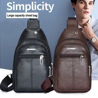 Solid Color Men's Sling Bag Fashion PU Leather Large Capacity Crossbody Bag with Earphones Hole Anti-theft Chest Bag