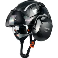 CE Carbon Fiber Pattern Safety Helmet With Build in Visor Earmuff and Reflective Stickers For Engineer ABS Construction Hard Hat