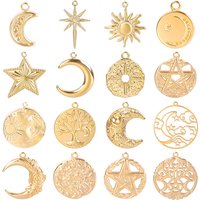 5pcs Multistyle Gold Color Star Moon Pendant Jewelry Making Supplies Stainless Steel Charms In Bulk Items DIY Tree Of Life Charm