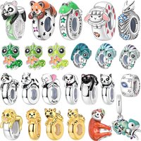 New 925 Sterling Silver Animal Spacer Beads Chameleon Raccoon Tiger Clasp Silicone Sloth Charm Fit Original Bracelet DIY Jewelry