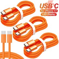1-3Meter 60W PD Fast Charging USB C Data Cable for iPhone 17 16 Pro Max 17 Air Orange Nylon Braided Cables Support for Carplay