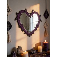 Purple Gothic Barbed Wire Heart Wall Mirror Witchy Aesthetic Hanging Art Mirror for Bedroom Living Room Dark Home Decor Gifts