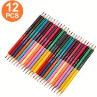 12 Dual-Color Pencils with 24 Colors on Both Ends, Suitable for School Supplies, Art Supplies, Professional Art Drawing Pencils, Dual-Color Lead, Multi-Purpose, Suitable for Coloring, Painting,