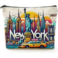New York City Design Makeup Bag with Iconic Landmarks Compact Travel Cosmetic Pouch for Women Gift for Christmas Storage Bag