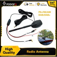 Antena samochodowa Podofo z wzmocnionym sygnałem, montowana przez otwór w dachu, kabel 5M, zintegrowany wzmacniacz sygnału GPS FM AM DAB, antena z wtyczką Din SMB SMA, uniwersalna samochodowa antena