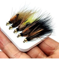 5pcs Woolly Bugger Streamers Fly Fishing Lures Brass Bead Head Black/Olive Brown Tassel - Trout Salmon Trout Perch fly fishing