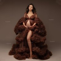 Customized Maternity Prom Dresses Fluffy Tulle Ruffled Tiered Women Robe Gown Wedding Bridal Sleepwear Nightwear Photography