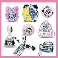 925 Sterling Silver Pink Sky Moon Charm Beads Fit Original Bracelets Bag Keychain Charms Beads Pendant Diy Women Jewelry Gift