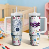 12 Zodiac Signs Taurus Virgo Vacuum Flasks 40oz Stainless Steel Insulated Tumbler with Handle & Straw Leakproof Travel Mug