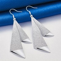 A pair of 925 sterling silver frosted long earrings for women's fashion wedding gifts, jewelry accessories