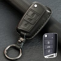 3 Button Genuine Leather Key Ring Case Cover Shell Holder Protect For Volkswagen Golf 7 Leon Seat Skoda Polo 2020 2019 2018 2017