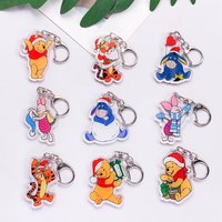 9Pcs Disney Christmas Winnie the Pooh Acrylic Keychain Accessories Cute Bag Charm Backpack Pendant Key Ring Gifts For Friends