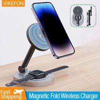 Magnetic 2 In 1 Wireless Charger Stand Pad Fast Charging Station Dock For iPhone 15 14 13 12 Pro Max Apple Watch 8 7 6 Airpods