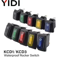 KCD1 KCD3 Waterproof 12V 24V 220V Light Button Switch Rocker Switch Red Blue Lamp 2/3 Pin SPST ON OFF Car Dashboard Boat Marine
