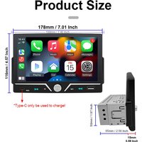 Car Radio 1 Din Wireless Android Auto Carplay MP5 Stereo 7" IPS Screen Bluetooth Mirror Link Type-C Charging Universal