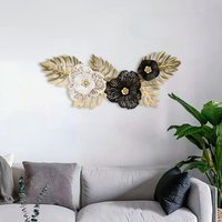 Nordic Luxury Wall Hanging Turtleback Leaf Flower Metal Iron Pendant Hollow Flower Gold Leaf Background Living Room Home Decor