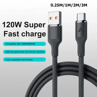 120W USB A To Type C Fast Charging Braided Data Cable For iPhone 16 15 Samsung Xiaomi 15 17 Huawei Quick Charge 3.0 Phone Cords