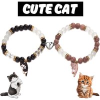 2pcs Magnetic Couple Bracelets Love Heart Shaped Matching Attraction Cat Kitten Pendant Bracelet Women Men Lover Wedding Jewelry