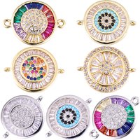 Juya 18K Gold Plated Decorative Cubic Zirconia 2 Loops Flower Hexagon Charms Connectors For DIY Women Luxury Jewelry Making