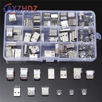 82Pcs 14Styles USB Male Female Mini SMD Vertical Socket Connector for DIY Jack Connector Port Charging Data Plug Assortment Kit