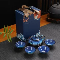 Classical Design Teapot Sets Gift Bag Drinkware Tea Sets Hand Painting Country Ceramic Chinese Tea Set Cup And Tea Pot Set