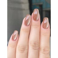 Upgrade Your Look With 24PCS Short Square Press On Nails Creative Translucent Brown Cat Eye Design Fake Nails Full Coverage Fake