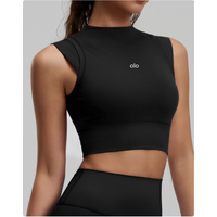 Women's high-neck sports vest with double-sided satin fabric, high elasticity, shock-absorbing and shaping yoga underwear