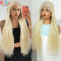 36Inch Super Long 613# Blonde Knortless Box Braided Wigs Synthetic Full Lace Boho Braided Wig with Curly Ends for Black Women