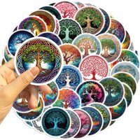 50Pcs Aesthetic Tree of Life Stickers, Norse Mythical Yggdrasil Totem Symbol Waterproof Cartoon Decals for Hydro Flask Laptop